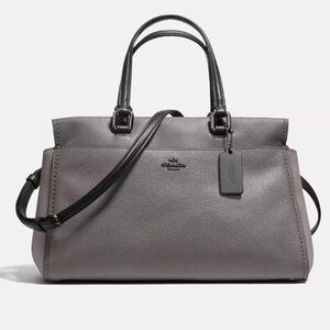 Coach Pebble Leather Satchel in Grey with Black Trim